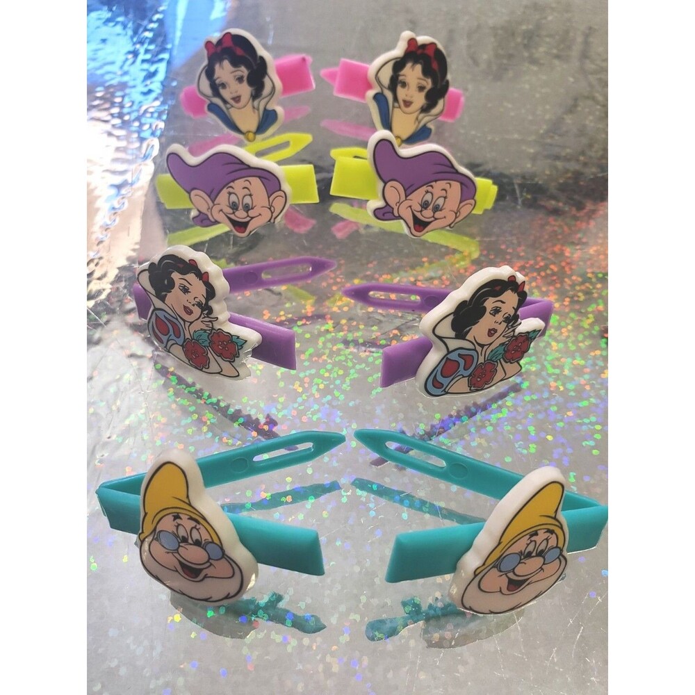 Vtg Disney Snow White Barettes Hair Clips Seven Dwarfs Y2K 2000s Classic Plastic